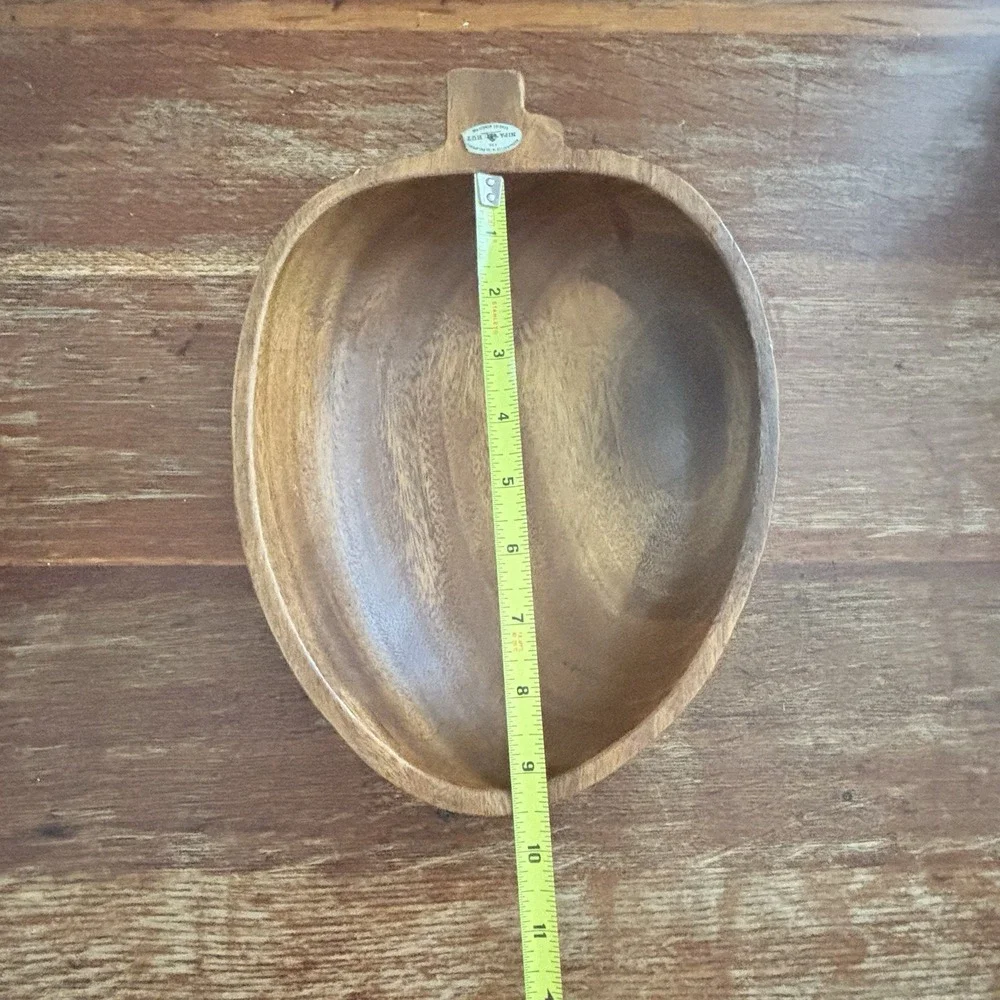 Vintage Hand Carved Nipa Hut Monkey Pod Wood Acorn Shape Bowl Dish Philippines